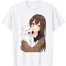 girl and cat anime t shirt